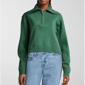 Green ribbed zip-collar sweater NWT